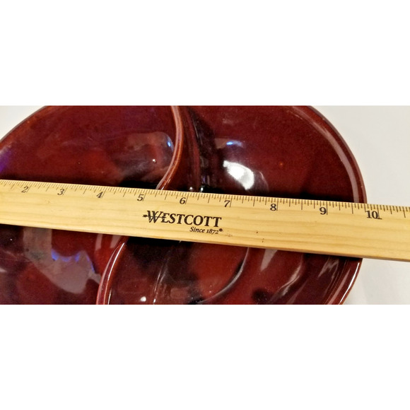 Mar-Crest~Oven-Proof Stoneware Daisy Dot Brown Divided Serving Dish Vtg. MCM, - Picture 3 of 8